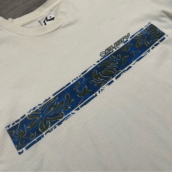 VTG 90s Rusty Surf T Shirt Single Stitch Made In USA White Floral Band Mens L - Picture 2 of 8